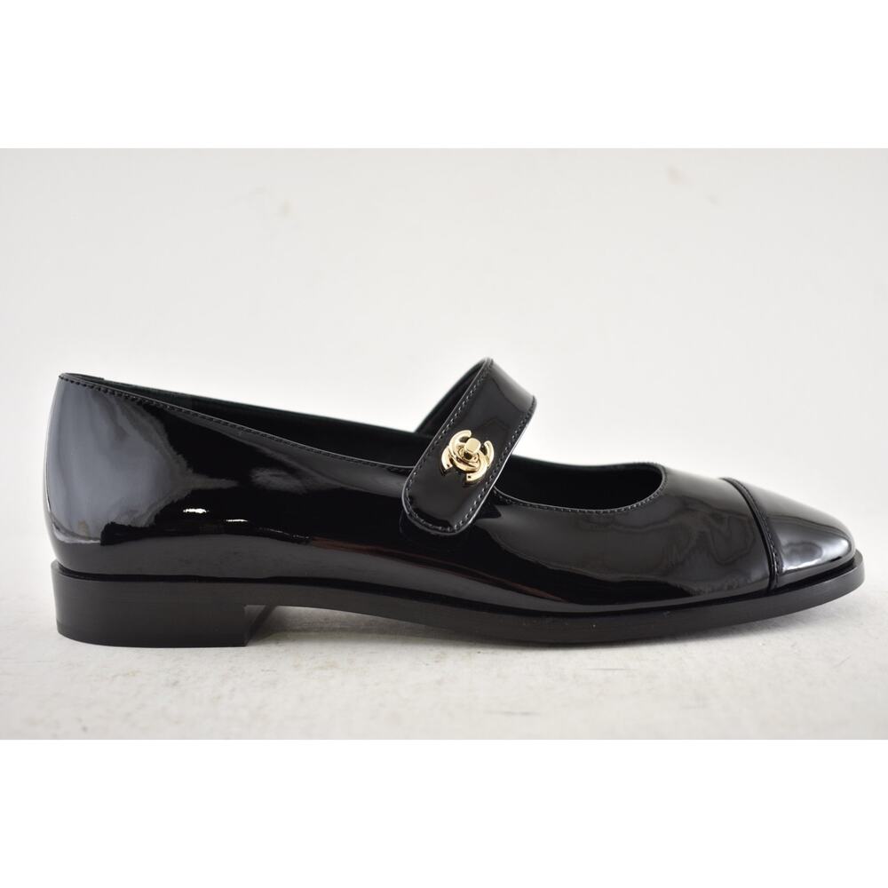 Chanel REV Black Patent Turnlock CC Mary Jane Moccasin Ballet Loafer Flat 39 - Picture 2 of 16
